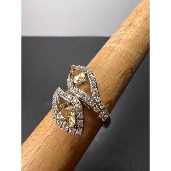 Yellow Beryl and Zircon Sterling Silver Bypass Ring size 9 - Picture 9 of 9
